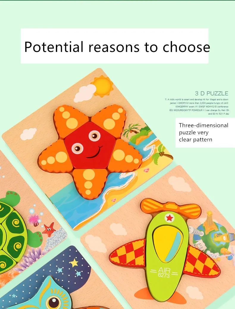 3D Wooden Cartoon Puzzles